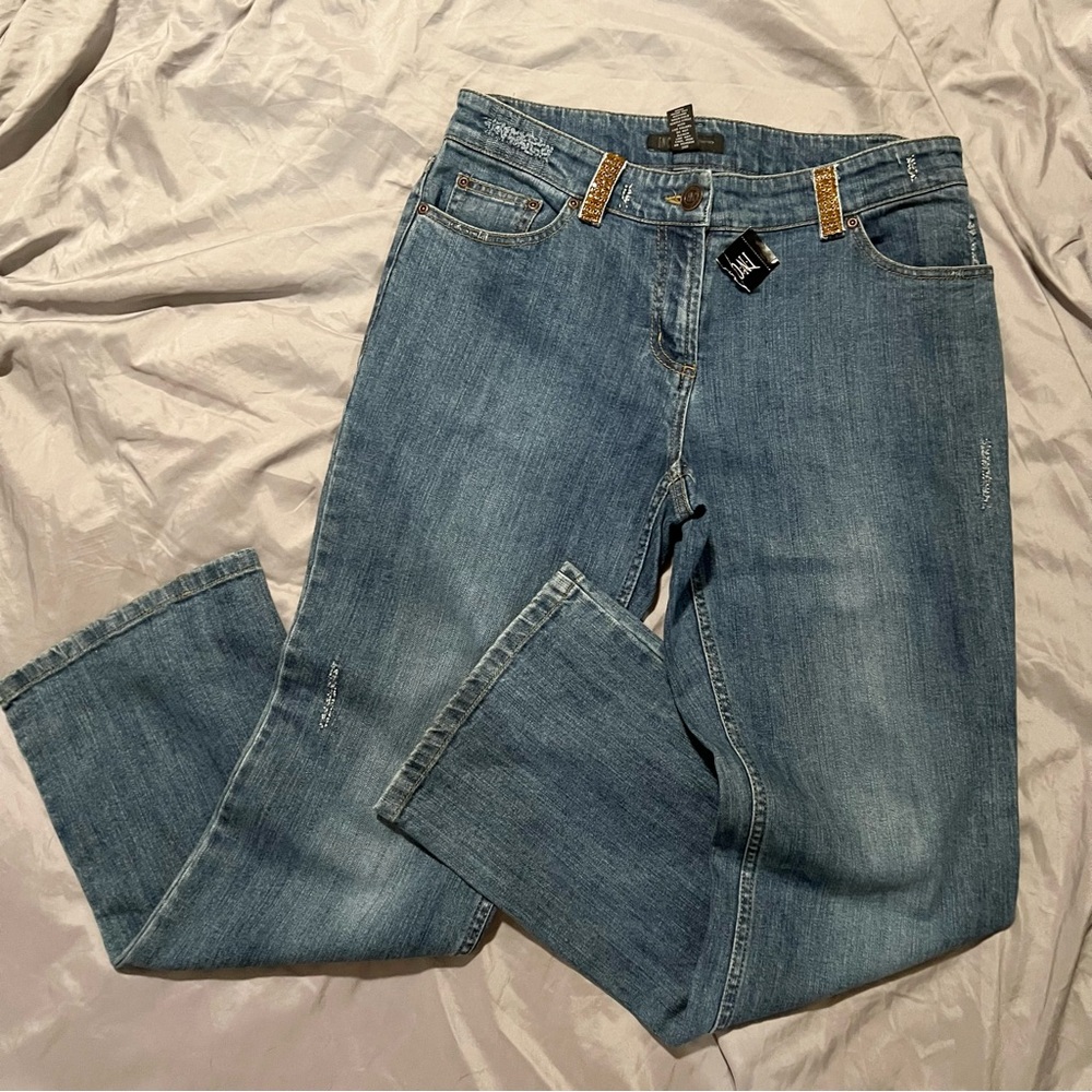 INC International Concepts Straight Leg Jeans with Rhinestones 10P x 29” Blue
